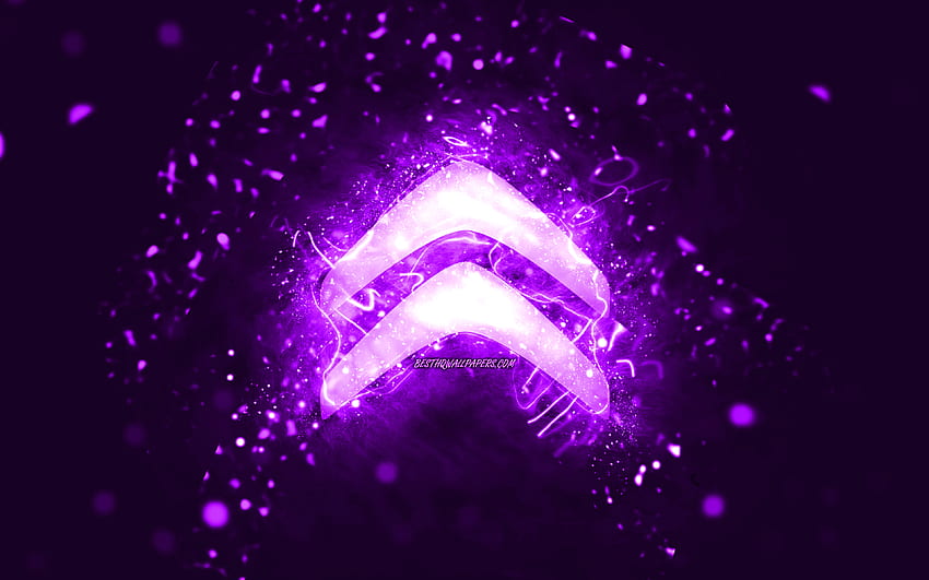 Logo Citroen violet,, lampu neon ungu, kreatif, latar belakang abstrak ungu, logo Citroen, merek mobil, Citroen Wallpaper HD