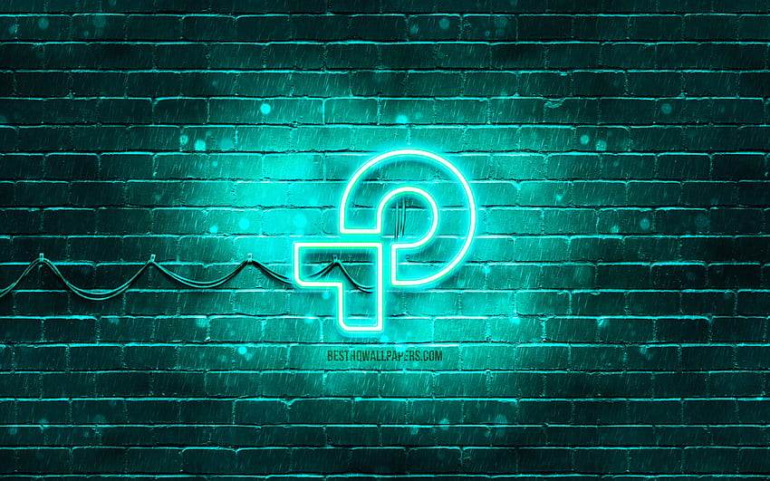 TP-Link turquoise logo, , turquoise brickwall, TP-Link logo, brands, TP-Link neon logo, TP-Link HD wallpaper