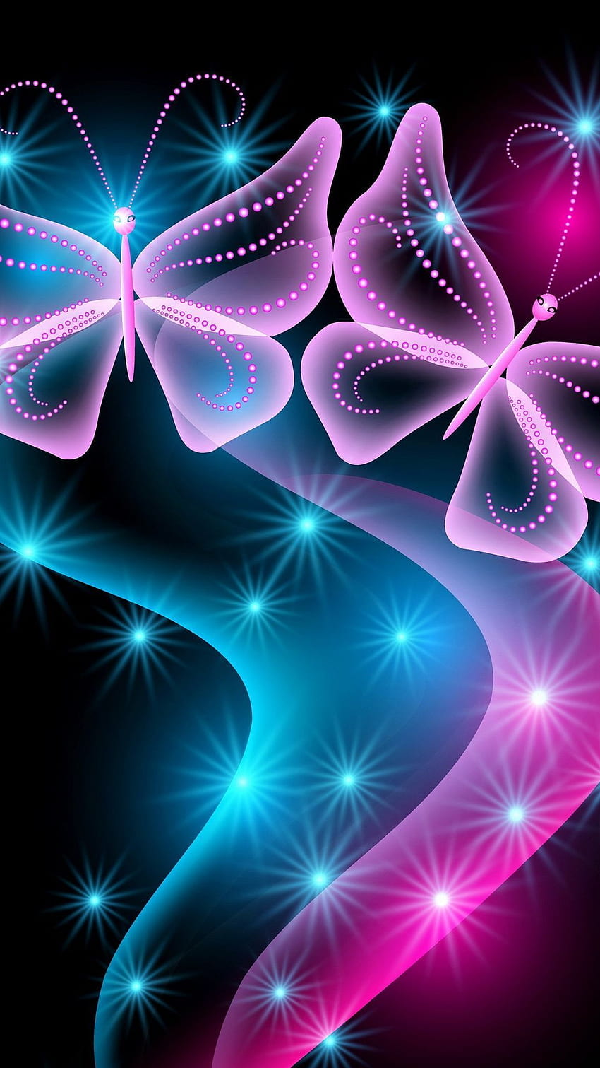 Butterflies Neon Light Abstract Black Background HD phone wallpaper