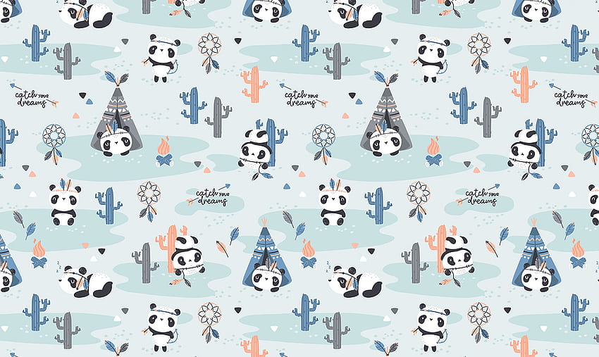Pandas, pattern, cute HD wallpaper