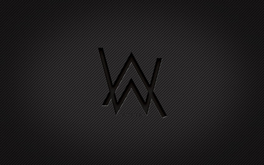 Алън Уокър въглеродно лого, , Алън Олав Уокър, гръндж изкуство, карбонов фон, творчески, черно лого на Алън Уокър, норвежки диджеи, лого на Алън Уокър, Алън Уокър HD тапет