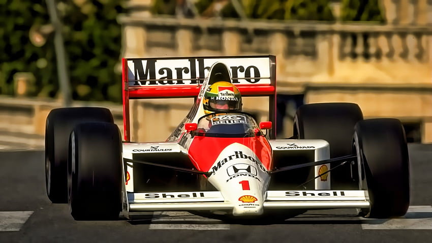 Red and white Marlboro go kart, Ayrton Senna, Formula 1 HD wallpaper