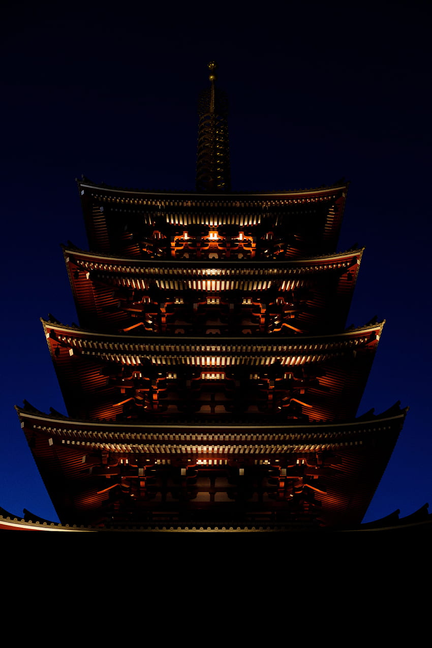 Cities, Night, Structure, Illumination, Backlight, Pagoda, Roof HD phone wallpaper