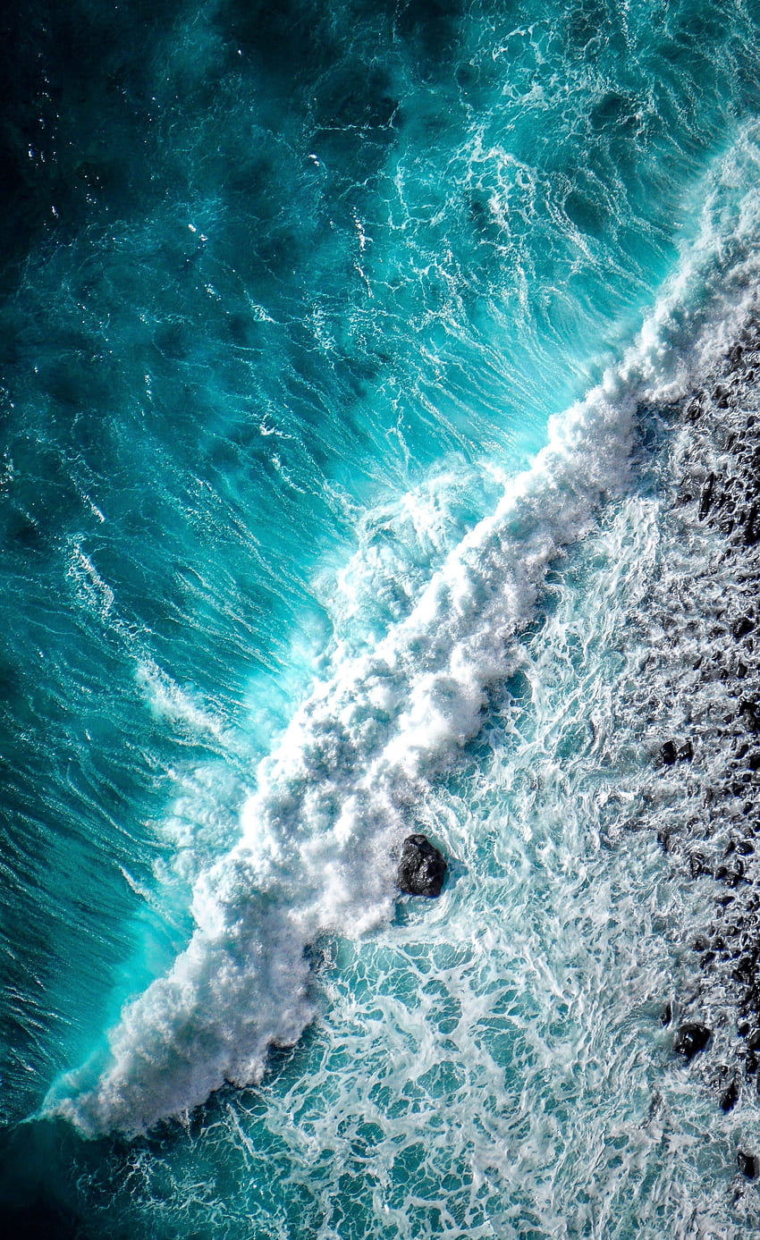 Nature, Water, View From Above, Ocean, Foam, Surf, Wave HD phone wallpaper