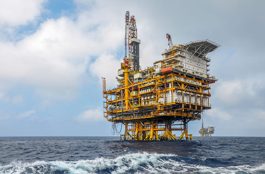 Piattaforma petrolifera, produzione di petrolio, piattaforma offshore, produzione di gas, piattaforma di produzione di petrolio per con risoluzione. Alta qualità Sfondo HD