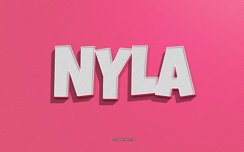 Nyla, latar belakang garis merah muda, dengan nama, nama Nyla, nama perempuan, kartu ucapan Nyla, seni garis, dengan nama Nyla Wallpaper HD