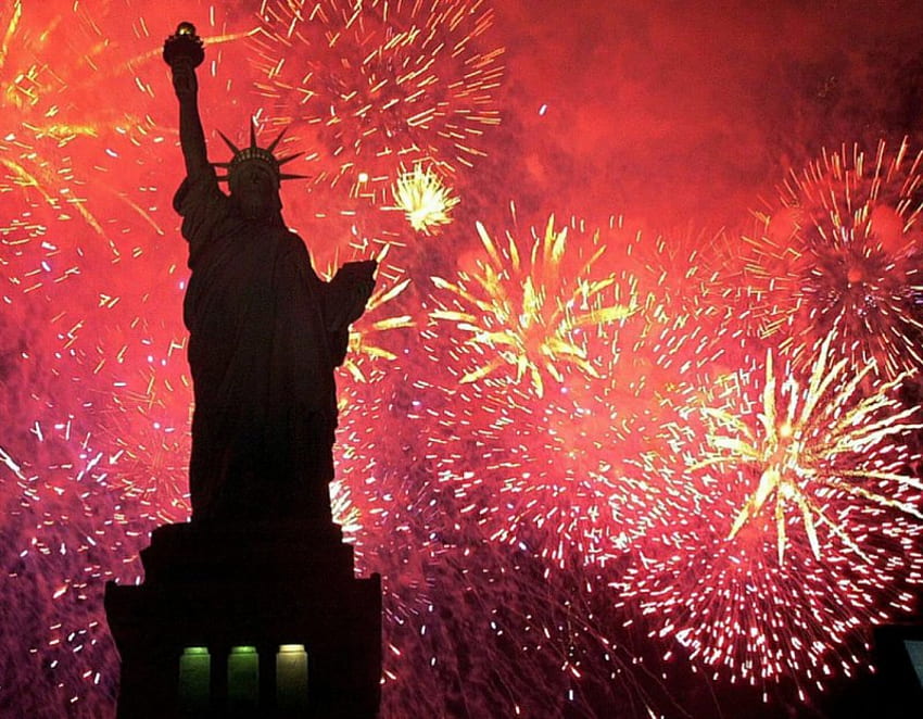 Dzień Niepodległości, fajerwerki, dom, wykres, Francja, prezent, pochodnia, USA, statua, wolność, uroczystość, Ameryka Tapeta HD