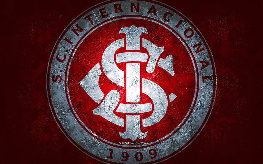 Internacional, brazylijska drużyna piłkarska, czerwone tło, logo Internacional, sztuka grunge, Serie A, Brazylia, piłka nożna, godło Internacional, Inter de Porto Alegre Tapeta HD