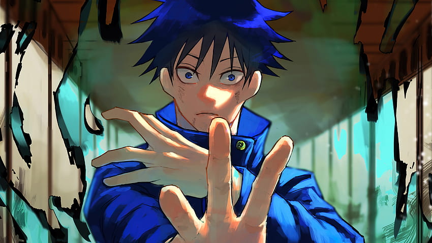 파란 눈 파란 머리 소년 Jujutsu Kaisen Megumi Fushiguro 교복 Jujutsu Kaisen HD 월페이퍼