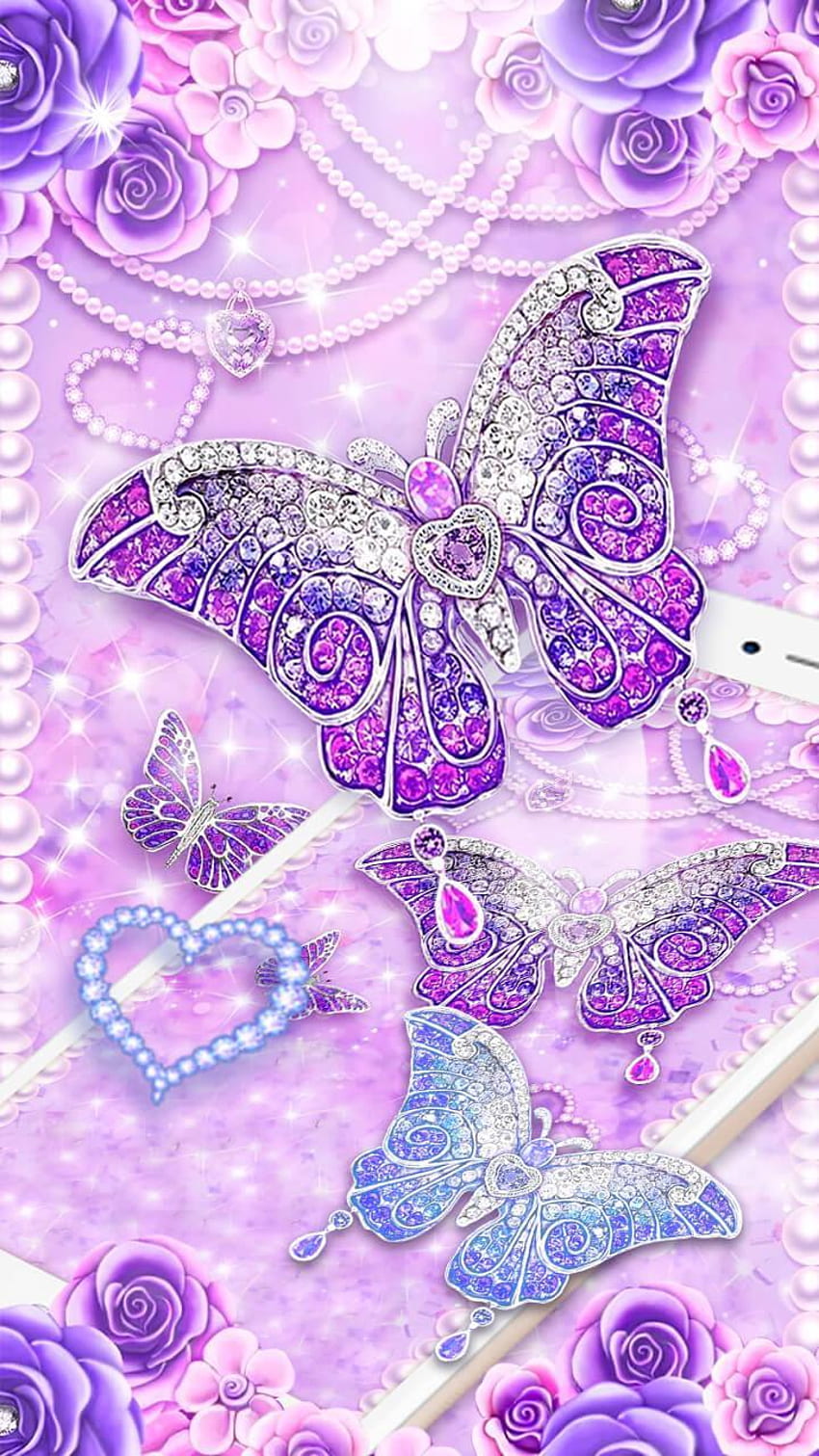 다이아몬드 나비, 핑크 반짝이 나비 HD 전화 배경 화면