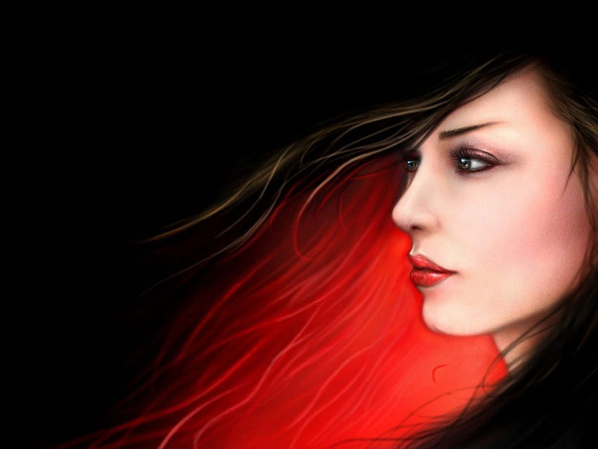 Girl face, abstract, fantasy, red, face, girl HD wallpaper