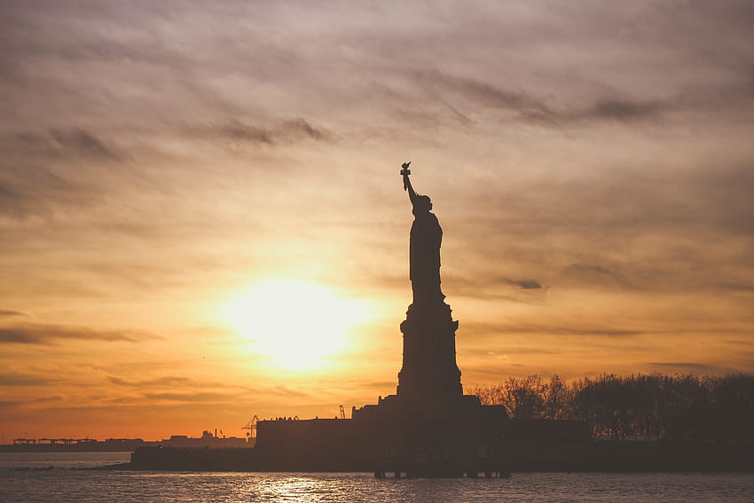Kota, Matahari Terbenam, Patung Liberty, Amerika Serikat, Amerika Serikat, Patung, Amerika Wallpaper HD