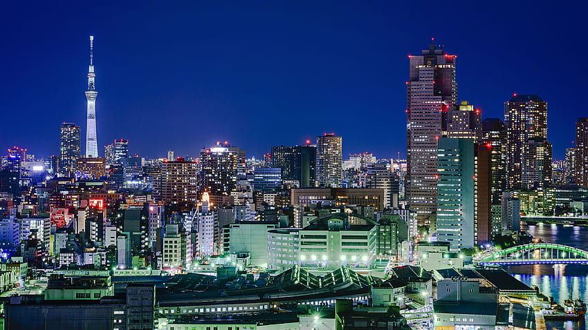 Нощен мегаполис Токио Япония Небостъргачи, нощен хоризонт на Токио HD тапет
