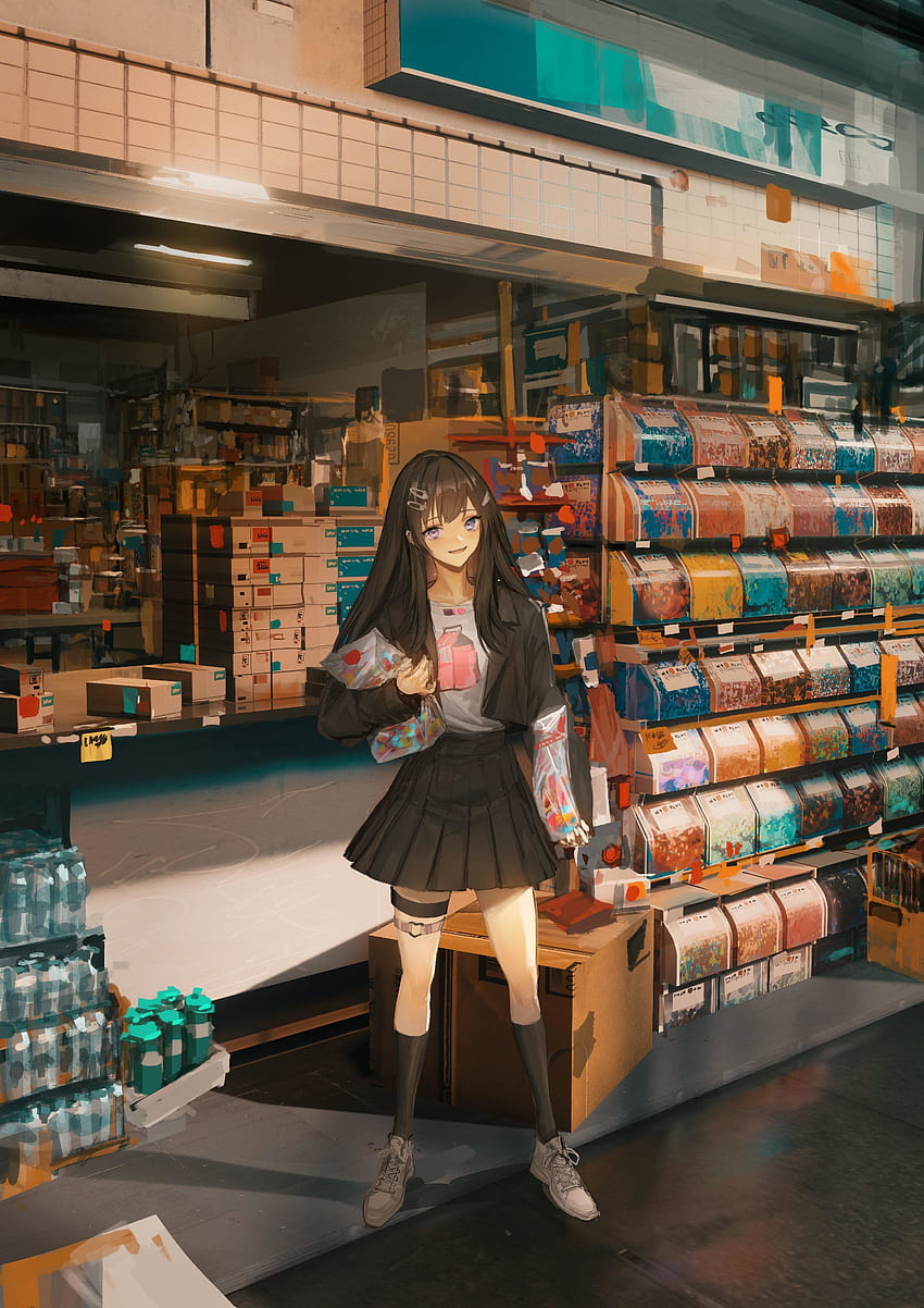 Magasin, shopping, anime girl Fond d'écran de téléphone HD