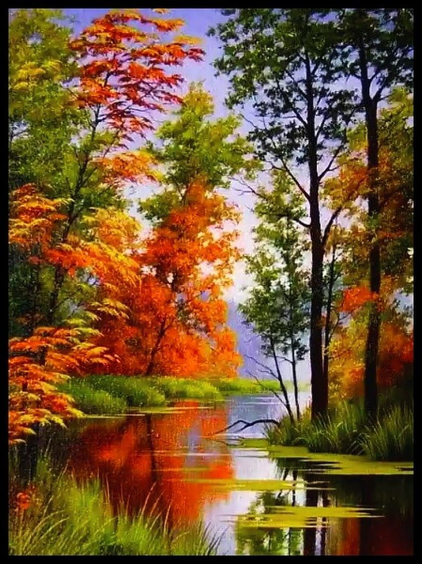 Colourful beauty of nature. Beautiful paintings of nature, Autumn painting, Landscape paintings, Watercolor Nature HD phone wallpaper