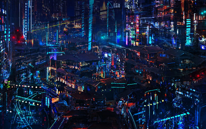pemandangan kota abstrak, kreatif, kota kartun, pemandangan malam abstrak, karya seni, bangunan 3D Wallpaper HD