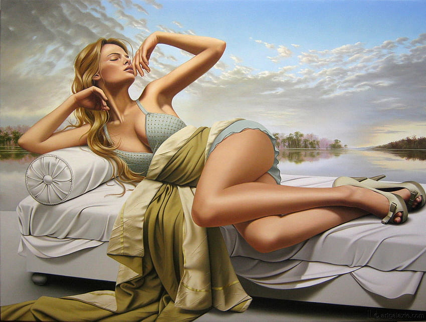 Lazy Afternoon, portrait, girl, serene, ginette, beaulieu, woman, art, beautiful, relaxed, fantasy HD wallpaper