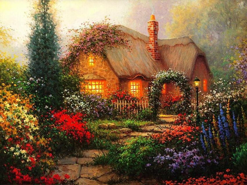 กระท่อมที่มีเสน่ห์ Enchanted Cottage, Storybook Cottage Garden วอลล์เปเปอร์ HD