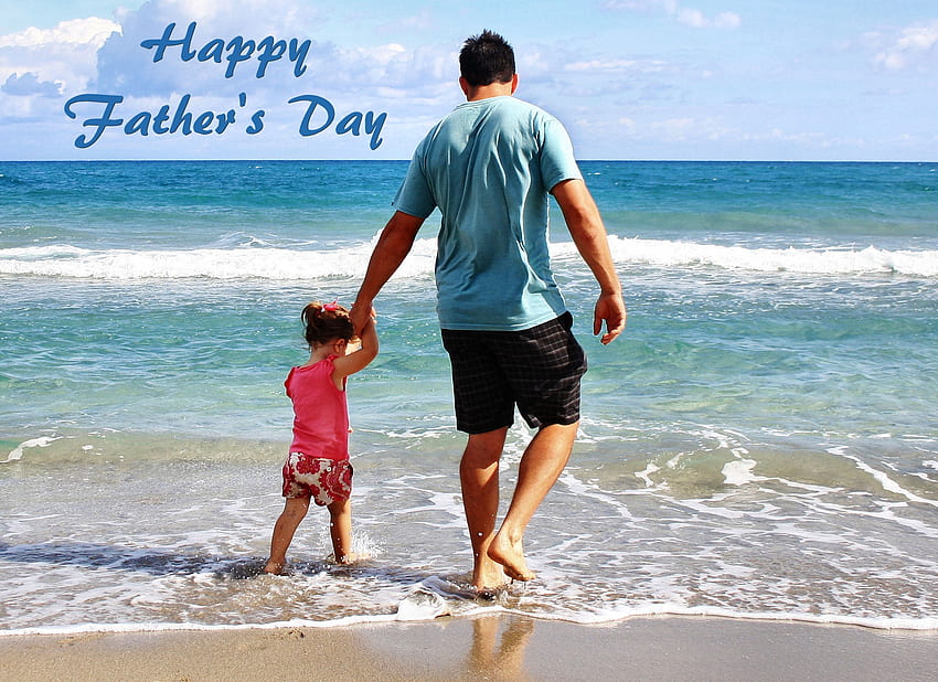 Баща и дъщеря на плажа, графика, красива, повод, широк екран, празник, любов, баща, Ден на бащата, дете HD тапет