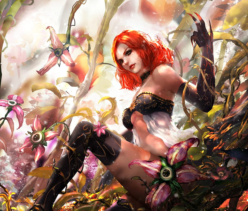 Venomous Lilian, art, cglas, orcs, girl, beautiful, woman, pink, fantasy, game, legend of the cryptids, redhead HD wallpaper