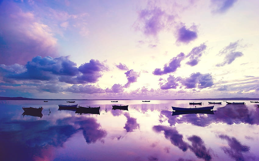 海の紫色の夕日 MacBook Air 高画質の壁紙