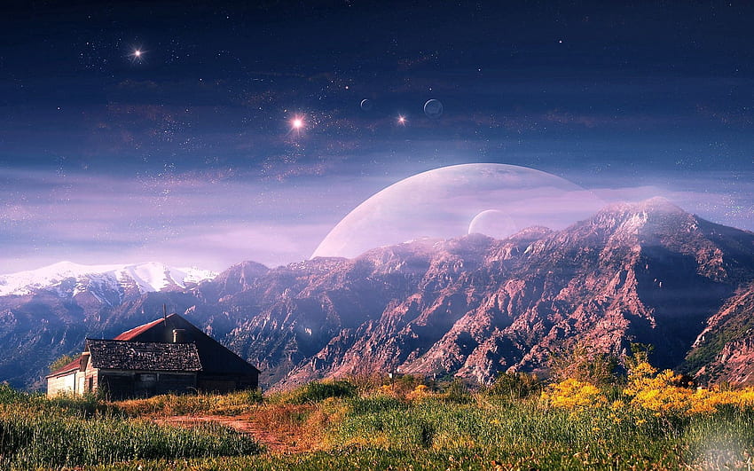 Natur, Planeten, Berge, kleines Haus, Lodge HD-Hintergrundbild