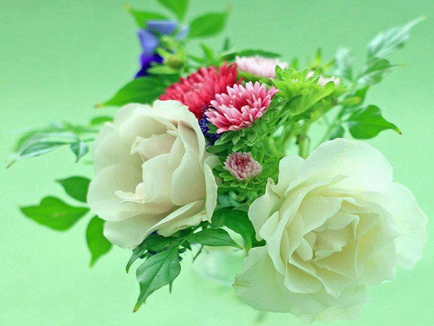 Bouquet coloré, bleu, rose, bouquet, roses blanches, rouge, couleurs, nature, fleurs Fond d'écran HD