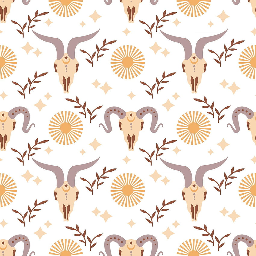Magic vintage seamless pattern boho ram skull with moon, star isolated on white background. Vector flat illustration. Bohemian design for wrapping, textile, , backdrop, packaging 2815992 Vector Art at Vecteezy, Bohemian Pattern HD phone wallpaper