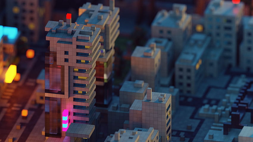 Voxels Urban Neon Vaporwave Tilt Shift Blade Runner 3D - Auflösung: HD-Hintergrundbild