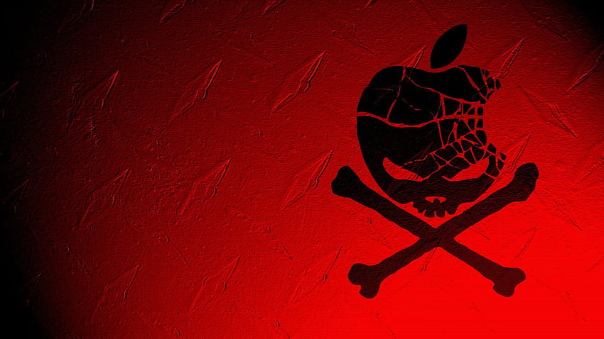 Червени ябълкови пирати - . Череп, черни черепи, лого на Apple, готино червено лого HD тапет