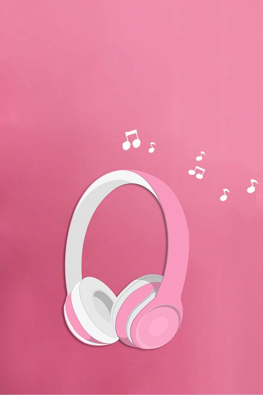 핑크 문학 미니멀리스트 헤드폰 음악 포스터 배경, 헤드폰, 이어폰 소재, 이어폰 템플릿 배경 HD 전화 배경 화면