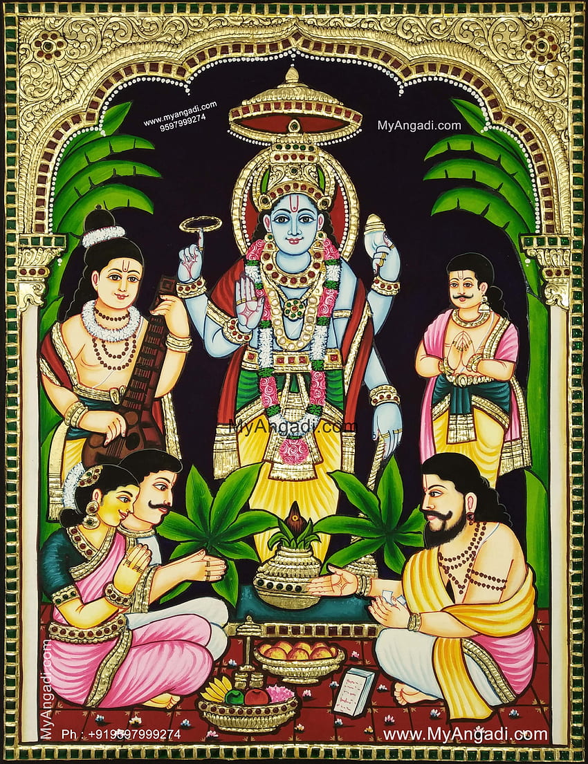 Sri Satya Narayana Swamy Tanjore Peinture. Peinture de Tanjore, Peinture, Artisanat de peinture, Satyanarayana Fond d'écran de téléphone HD