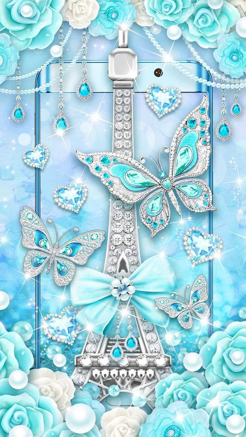 Blue Green Diamond Butterfly Live For Android HD phone wallpaper