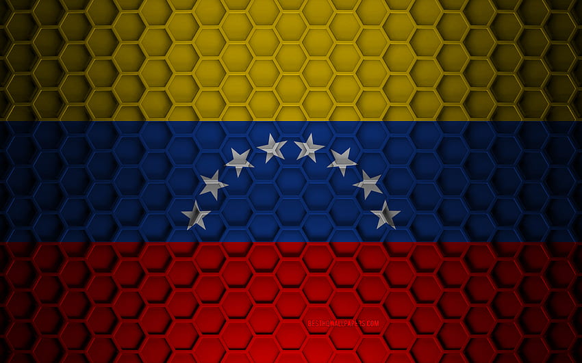 Bendera Venezuela, tekstur segi enam 3d, Venezuela, tekstur 3d, bendera Venezuela 3d, tekstur logam, bendera Venezuela Wallpaper HD