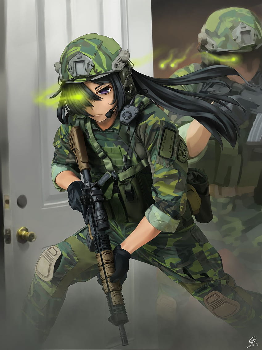 War solider anime girl art dual Military Anime HD wallpaper  Pxfuel