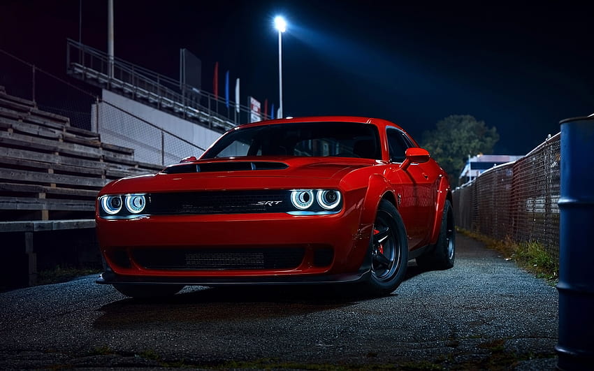 Dodge Challenger Sr 2018, Front View, Red HD wallpaper