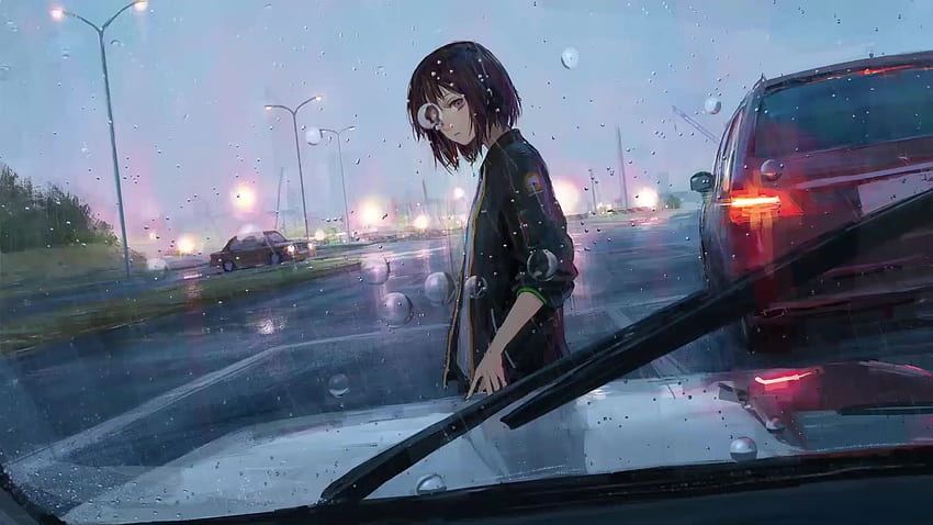 Rainy Day Anime Girl Live, Mujer bajo la lluvia fondo de pantalla