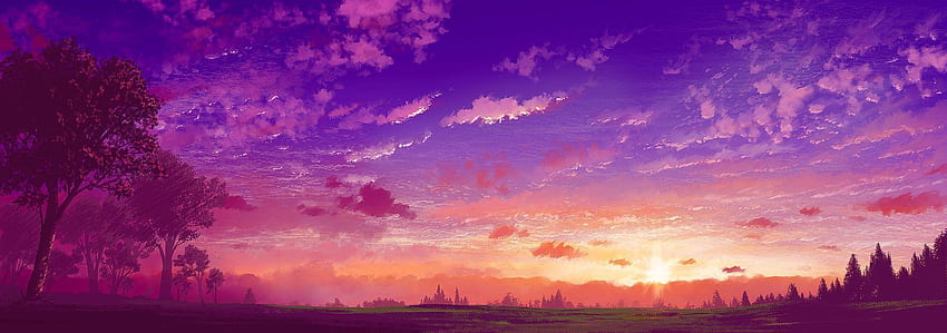 Lila Sonnenuntergang Anime, gelber und lila Sonnenuntergang HD-Hintergrundbild