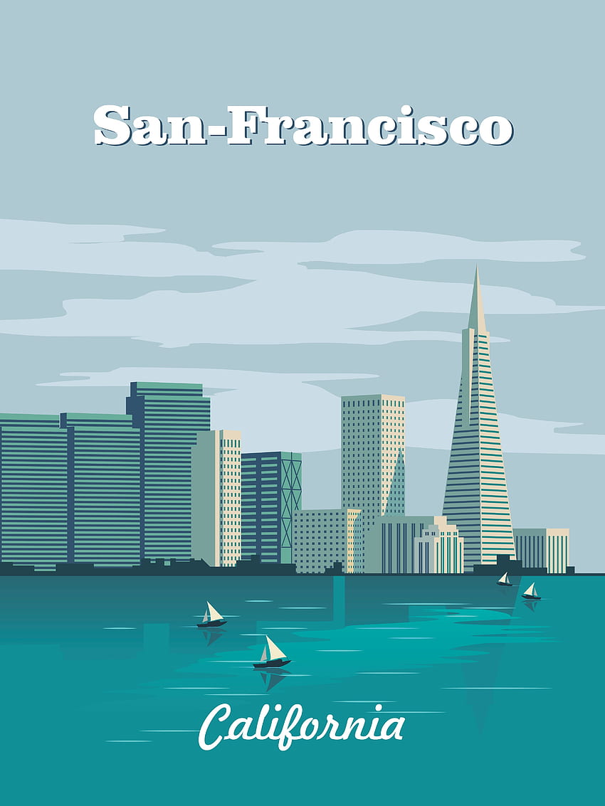 Affiche de San Francisco Voyage Art vintage Impression rétro Art mural Fond d'écran de téléphone HD