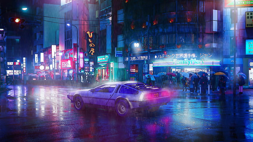 Cyberpunk Car Night City , Ciudad de la noche azul fondo de pantalla