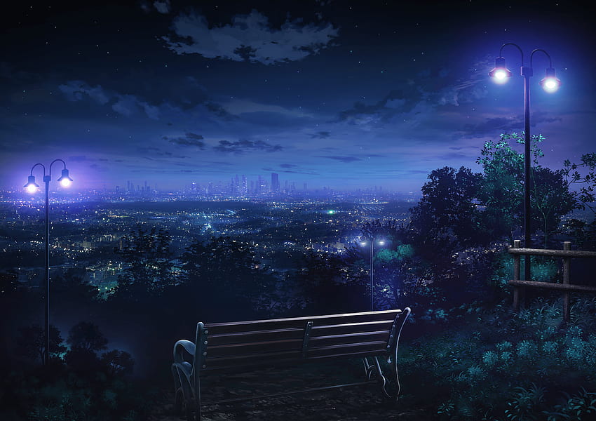 Anime Night , Blue Night City HD wallpaper
