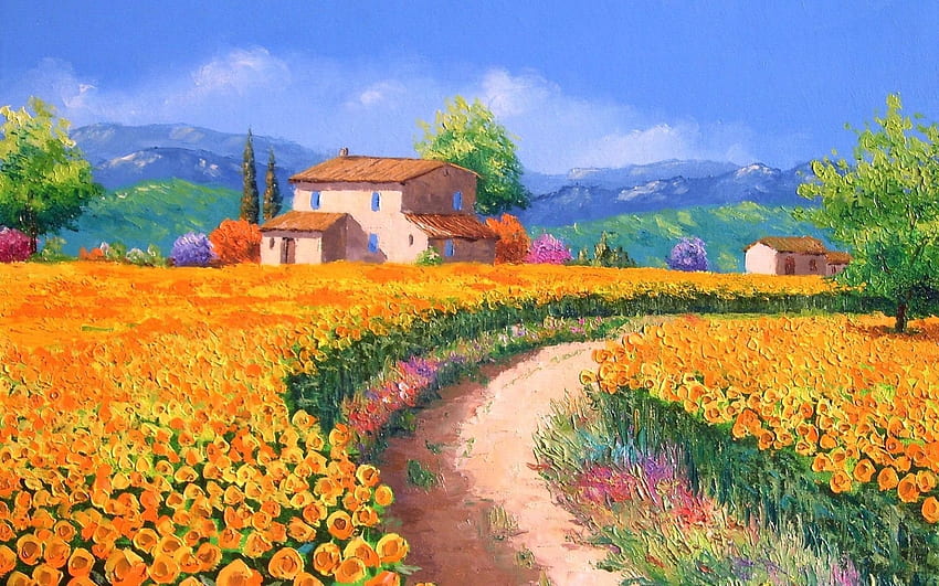 Jean Marc Janiaczyk, pintor impresionista francés, Sunflower Way For With Resolution . Computadora impresionista de alta calidad fondo de pantalla