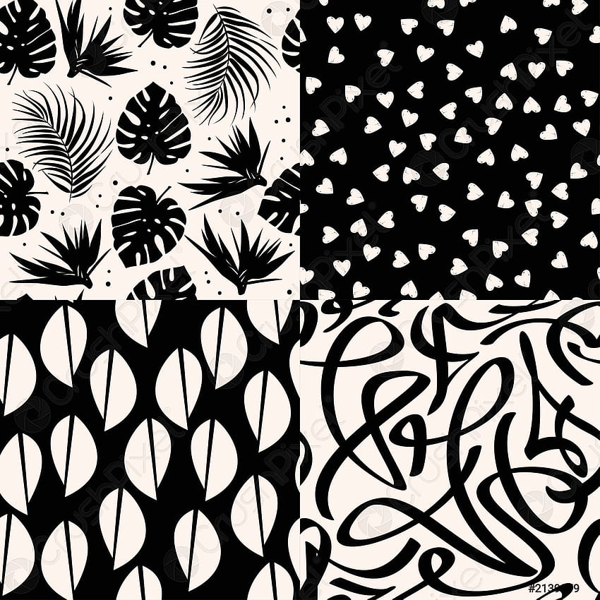 Set of black seamless patterns Abstract graphic background - stock vector, Black and White Graphic HD phone wallpaper