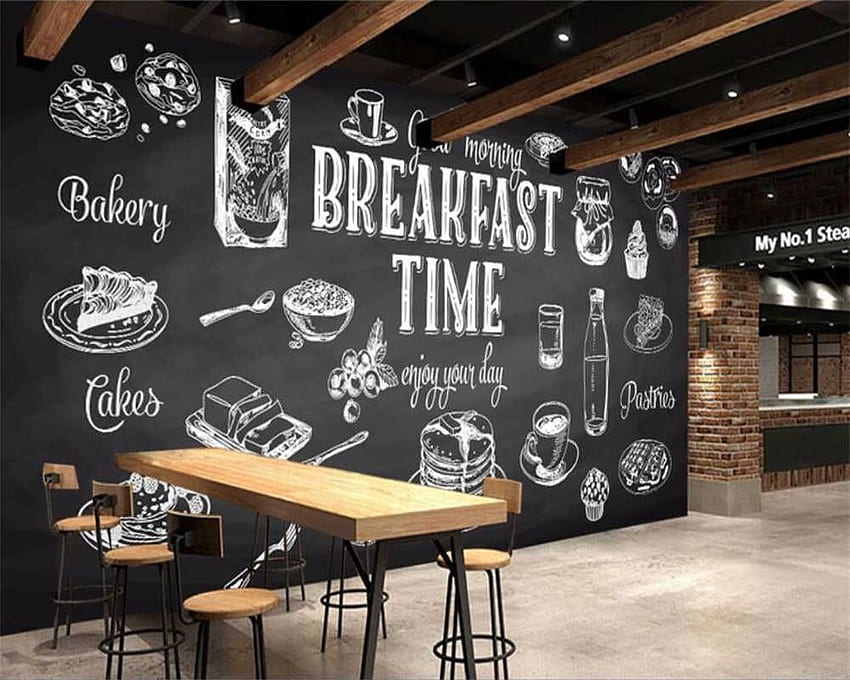 Beibehang Custom European style hand painted black and white restaurant mural breakfast shop Western food 3D . . - AliExpress. Custom , Restaurant mural, Wall graphics restaurant, Cafe Food HD wallpaper