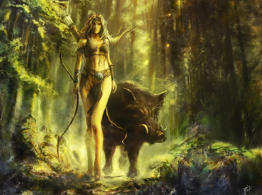 Women Forest Fantasy Art Huntress Artwork Bow Weapon 12139 38. Celtic Mythology, Celtic Goddess, Celtic Myth HD wallpaper