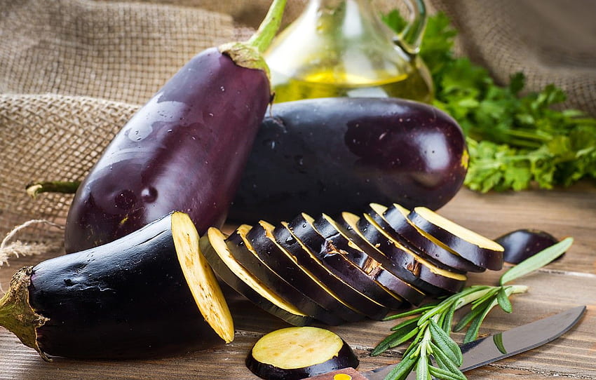 oil, eggplant, vegetables for HD wallpaper