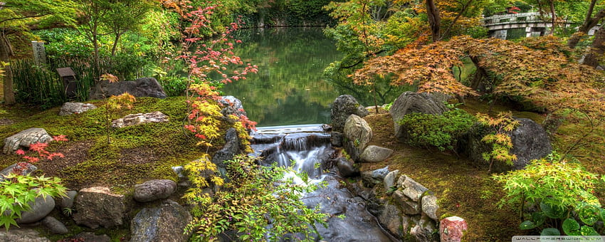 Japanischer Garten ❤ für Ultra TV • Dual, japanischer Doppelschirm HD-Hintergrundbild