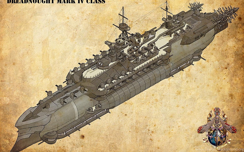 Схематичен дизайн на дирижабъл лодки Steampunk фон HD тапет