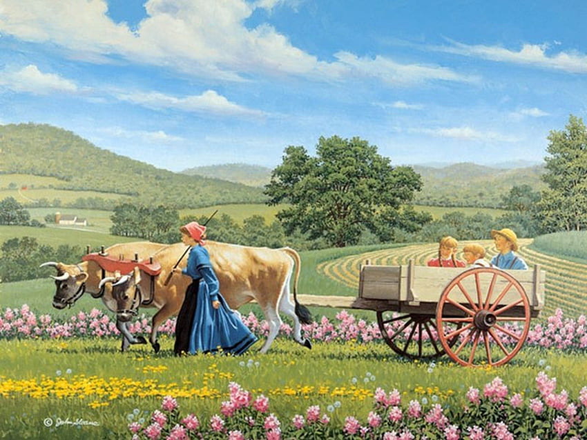 by John Sloane, artwork, children, animals, flower, beautiful, nature, paintings HD wallpaper