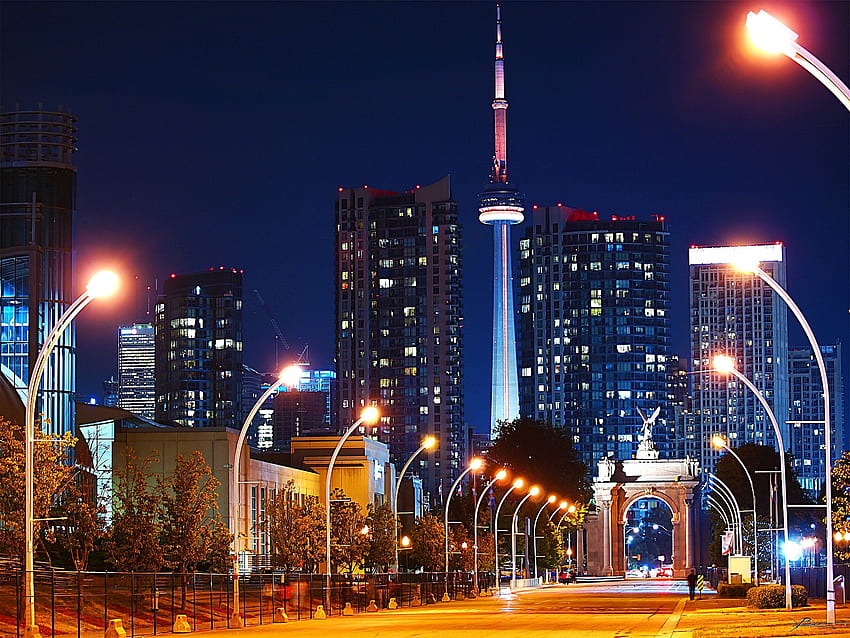 Канада Торонто Онтарио нощно време Улични светлини HD тапет